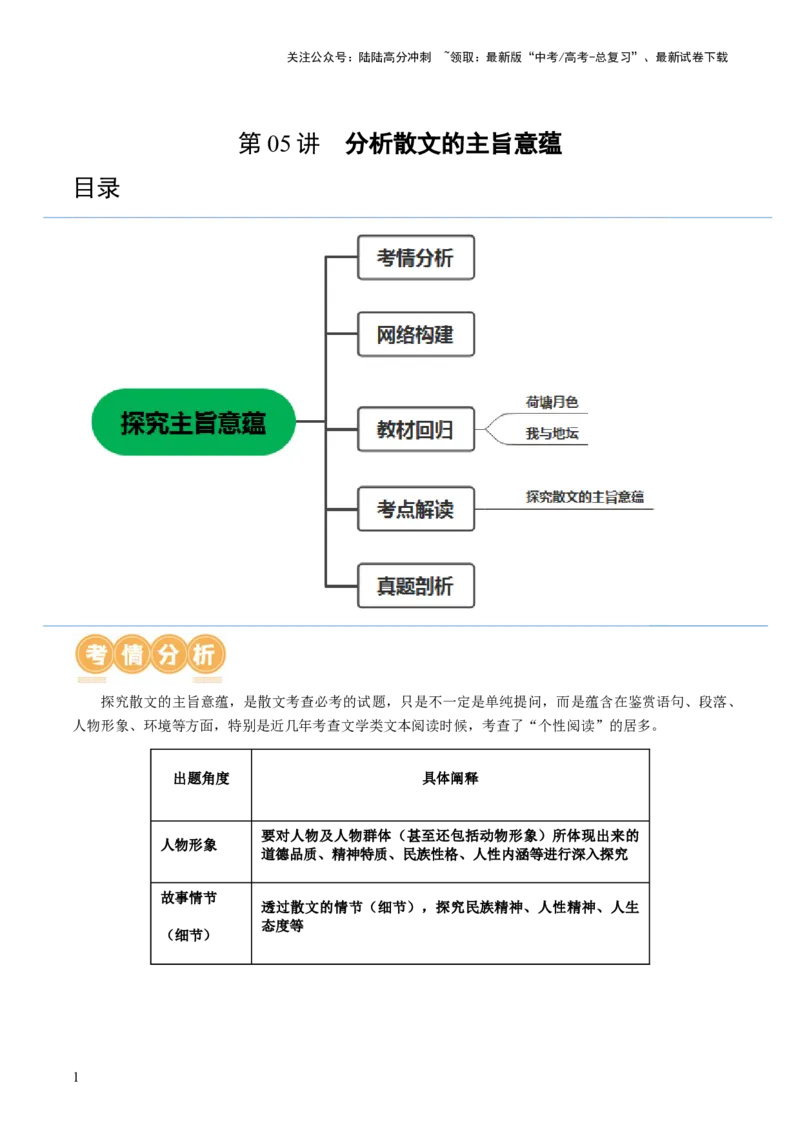 《第05讲分析散文的主旨意蕴（讲义）（解析版）_一轮复习_2024年_2024年高考语文一轮复习讲练测（课件+讲义+练习）（新高考）_第一部分现代文阅读_专题三文学类文本阅读·散文》第1页预览