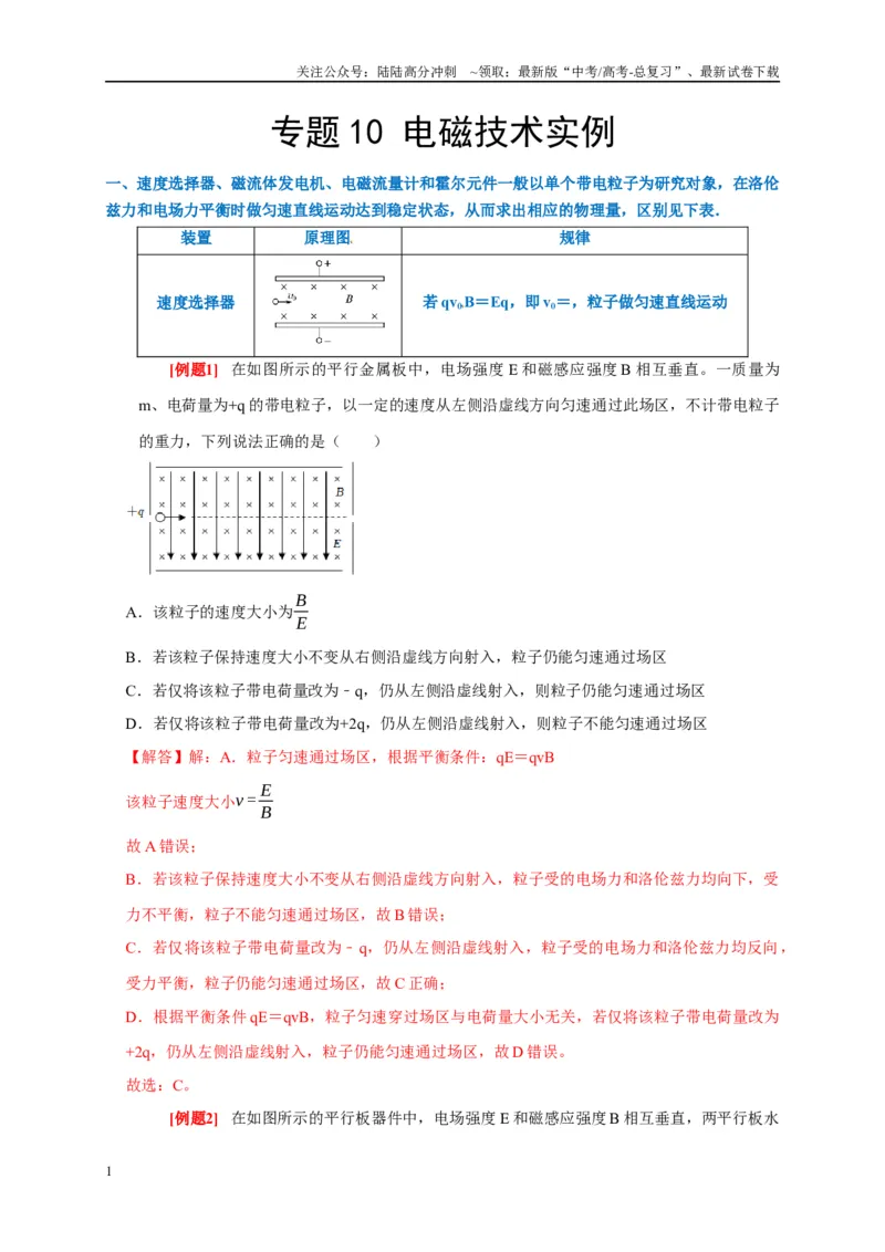 《专题10电磁技术实例（解析版）_04-物理-高考总复习_专项复习_2024年_2024高考物理复习二级结论题型详解全面复习知识点_资料》第1页预览