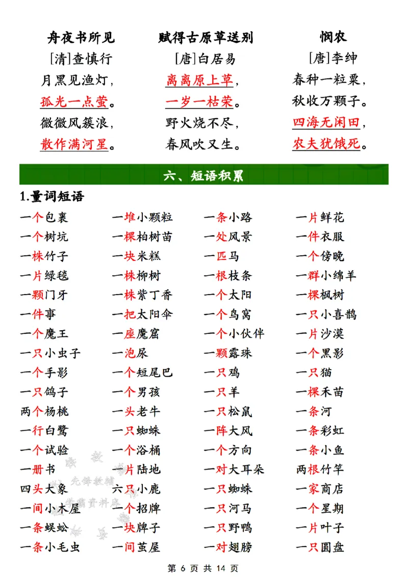 《B20144二年级下册语文全册重点知识大盘点SY(1)(微信564455174)_2年级下册同步教辅_2下-语文_二下语文-重点必备资料》第6页预览