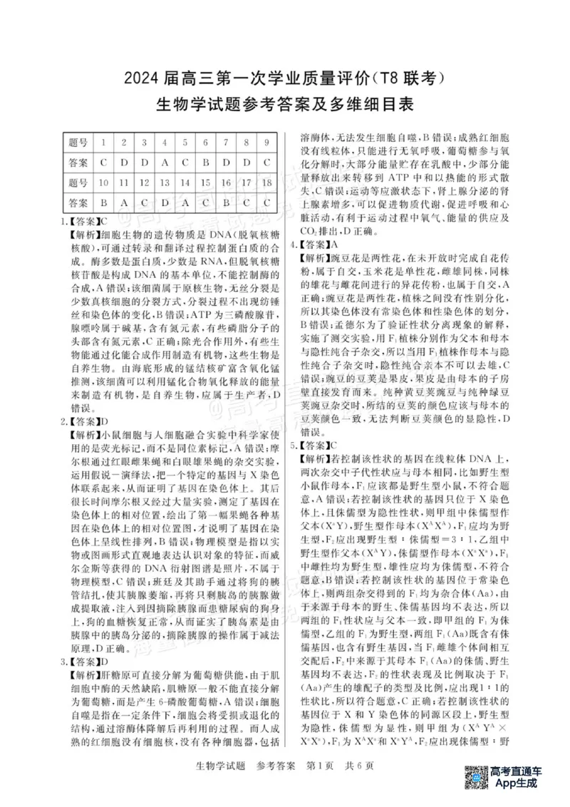 《2024全国T8联考-答案(1)_2024届八省联考》第1页预览