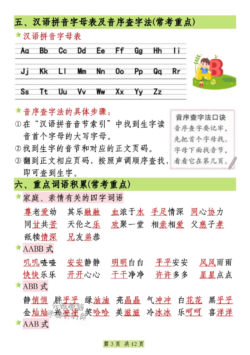 《25年一年级语文下册全册重点知识归纳SY(1)_1年级下册同步教辅_1下-语文_一下语文-复习资料》第3页预览