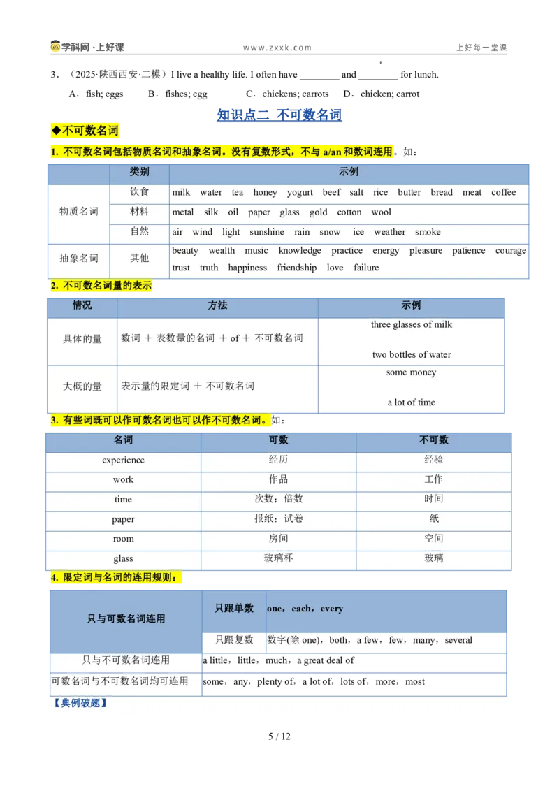《专题01名词（暑假复习讲义）（原卷版）_26秋小学初中各机构教辅大合集（一本、教材帮、阳光同学、王朝霞、实验班、小典中点、上分卷、白欧、课堂笔记等等）_26秋初中教辅资料》第5页预览