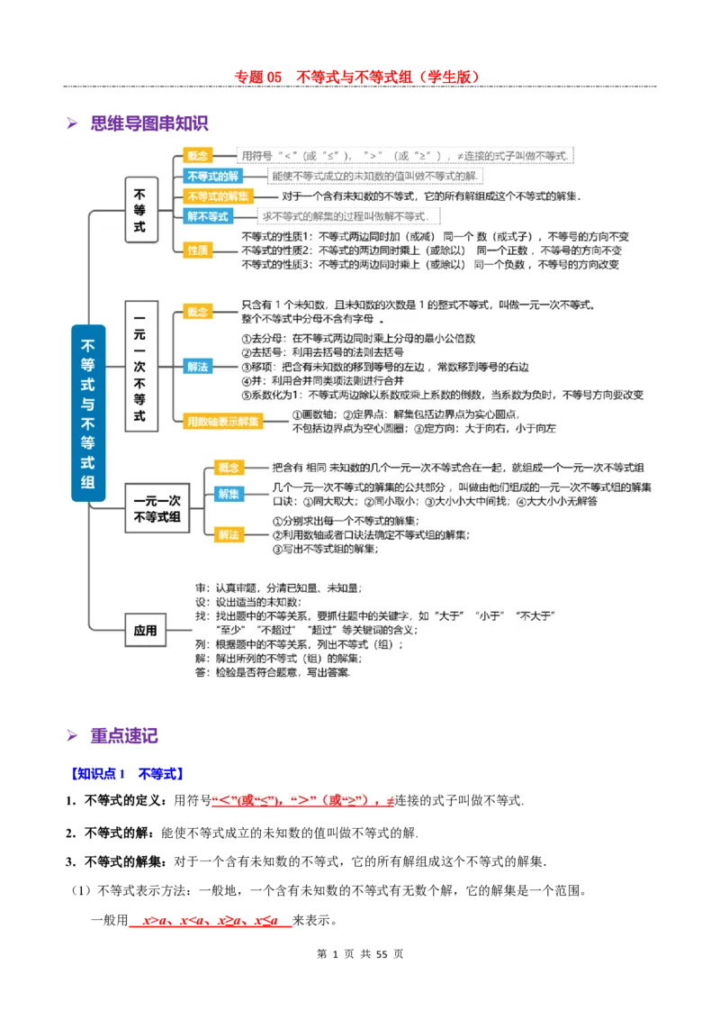 《专题05不等式与不等式组_26秋小学初中各机构教辅大合集（一本、教材帮、阳光同学、王朝霞、实验班、小典中点、上分卷、白欧、课堂笔记等等）_26秋初中教辅资料_26秋初中《暑假预习》》第1页预览