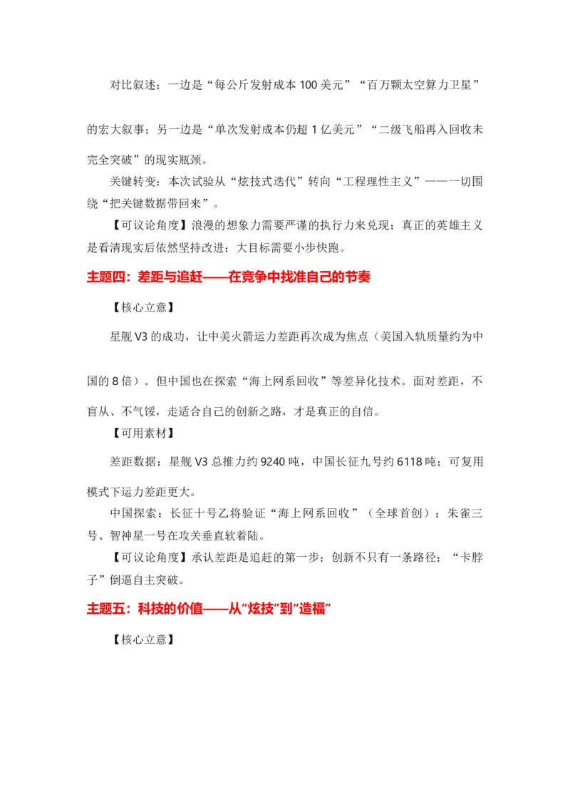 《火星很远，理性很近“星舰V3回收”热点素材（五大主题五篇范文）-备战2026年高考作文热点新闻素材积累解读与习作训练_专项复习_2026年-语文专项复习》第3页预览