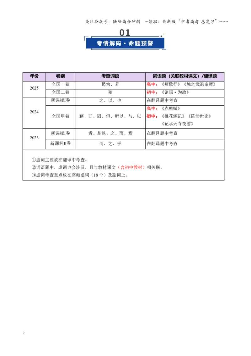 《第02讲文言虚词（复习讲义）（全国通用）（学生版）_一轮复习_2026年-语文一轮复习_2026年高考语文一轮复习讲义+练习+课件（新教材新高考）-G55_2026版_专题六文言文阅读》第2页预览