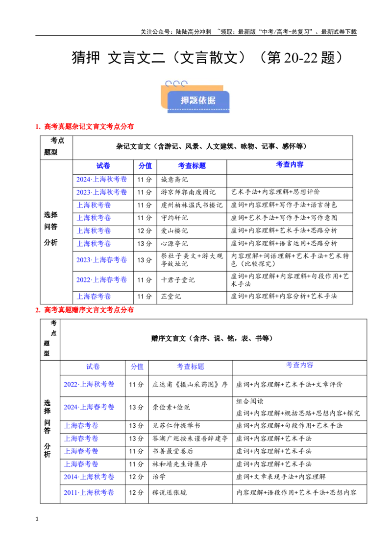 《猜押文言文二（文言散文）（第20-22题）（教师版）_专项复习_2025年_2025年高考语文抢押秘籍（陕西、山西、宁夏、青海专用）》第1页预览