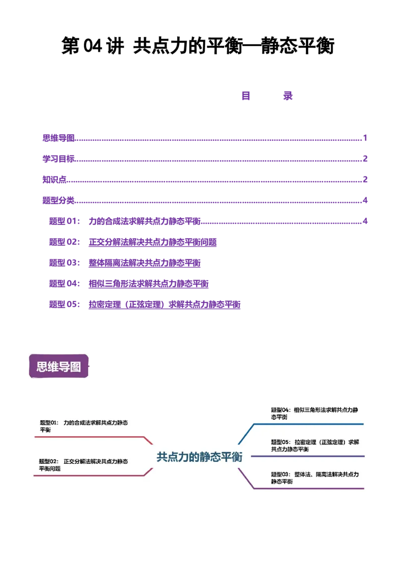 《第04讲共点力的平衡-静态平衡讲义（思维导图+知识点+技巧方法+题型归纳+巩固练习）（新高考通用）-教师版_04-物理-高考总复习_一轮复习_2026年-物理高考一轮复习》第1页预览