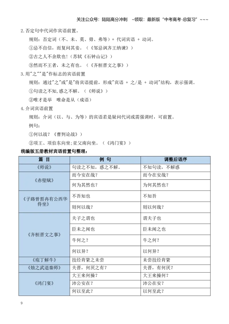 《第03讲文言句式（知识清单）（全国通用）学生版_一轮复习_2026年-语文一轮复习_2026年高考语文一轮复习讲义+练习+课件（新教材新高考）-G55_2026版_专题六文言文阅读》第9页预览