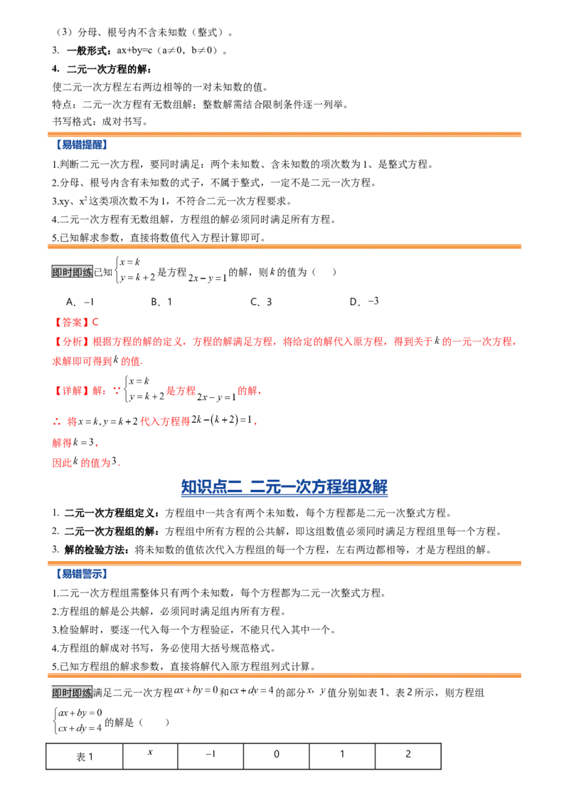 《专题04二元一次方程组(暑假复习讲义)(解析版)_26秋小学初中各机构教辅大合集（一本、教材帮、阳光同学、王朝霞、实验班、小典中点、上分卷、白欧、课堂笔记等等）_26秋初中教辅资料》第4页预览