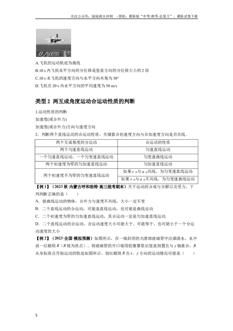 《专题07曲线运动及其实例分析（原卷版）_04-物理-高考总复习_一轮复习_2024年_2024年高考物理一轮复习热点题型归类训练重点提升_2024版》第5页预览