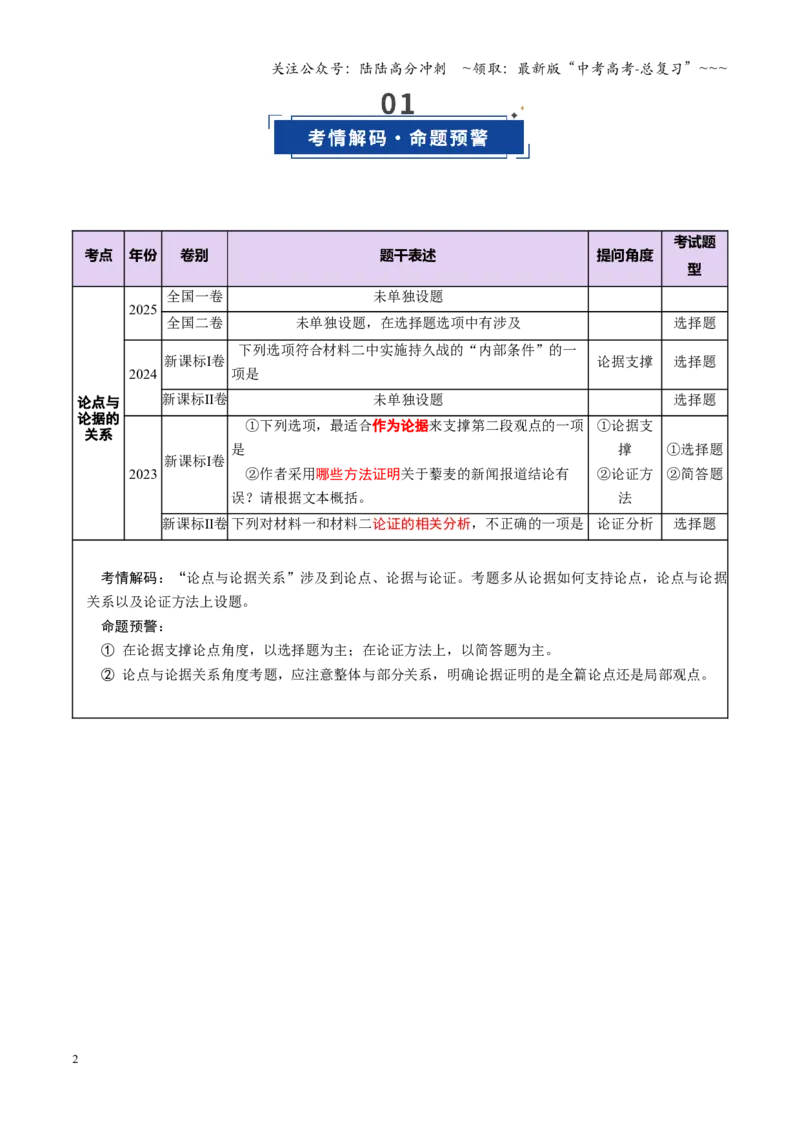 《第03讲论点与论据关系（复习讲义）（全国通用）（教师版）_一轮复习_2026年-语文一轮复习_2026年高考语文一轮复习讲义+练习+课件（新教材新高考）-G55_2026版_专题一信息类文本阅读》第2页预览