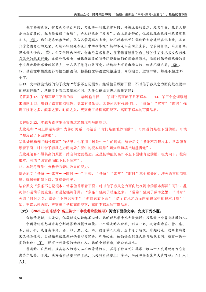 《热点13：语言文字运用之赏析词语和句子表达效果（教师版）_专项复习_2024年_2024年高考语文热点·重点·难点专练（新高考专用》第10页预览