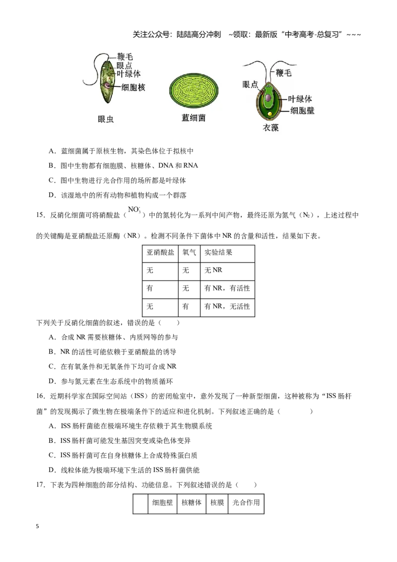 《第01讲走近细胞（专项训练）（湖南专用）（学生版）_06-生物-高考总复习_一轮复习_2026年-生物高考一轮复习_2026年高考生物一轮课件+讲义+练习（湖南专用）-G331》第5页预览