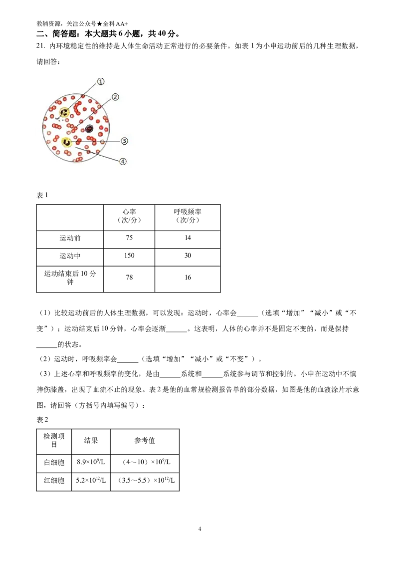 《2025上海市中考生物真题(原卷版)_历年中考真题2013-2025_初中生物历年中考真题（2015-2025）_2025年全国中考真题_2025上海市中考生物真题》第4页预览