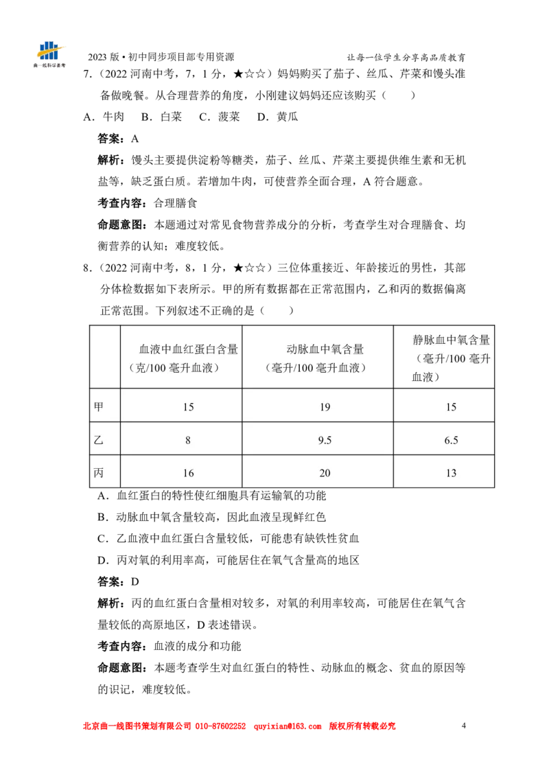 《生物——河南省pdf版，含答案全解全析_12.2026年4月全国各地高考模拟卷_2026版初中金考卷•45套中考试卷汇编系列合集_全国版中考真题(1)_各省市《历年中考真题》2013-2024(10)》第6页预览
