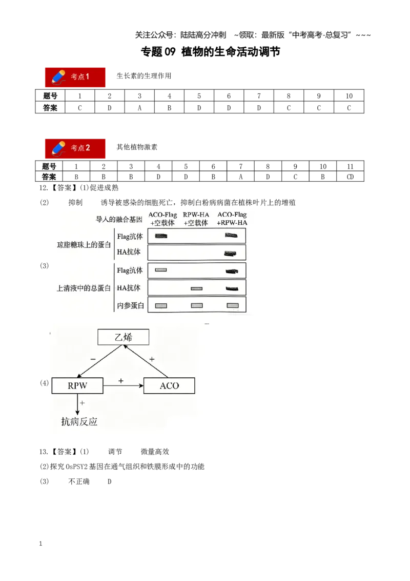 《专题09植物的生命活动调节（答案版）_06-生物-高考总复习_专项复习_2026年-生物高考专项复习_2026年高考生物一模试题分类汇编（新高考通用）-G178_2026版》第1页预览