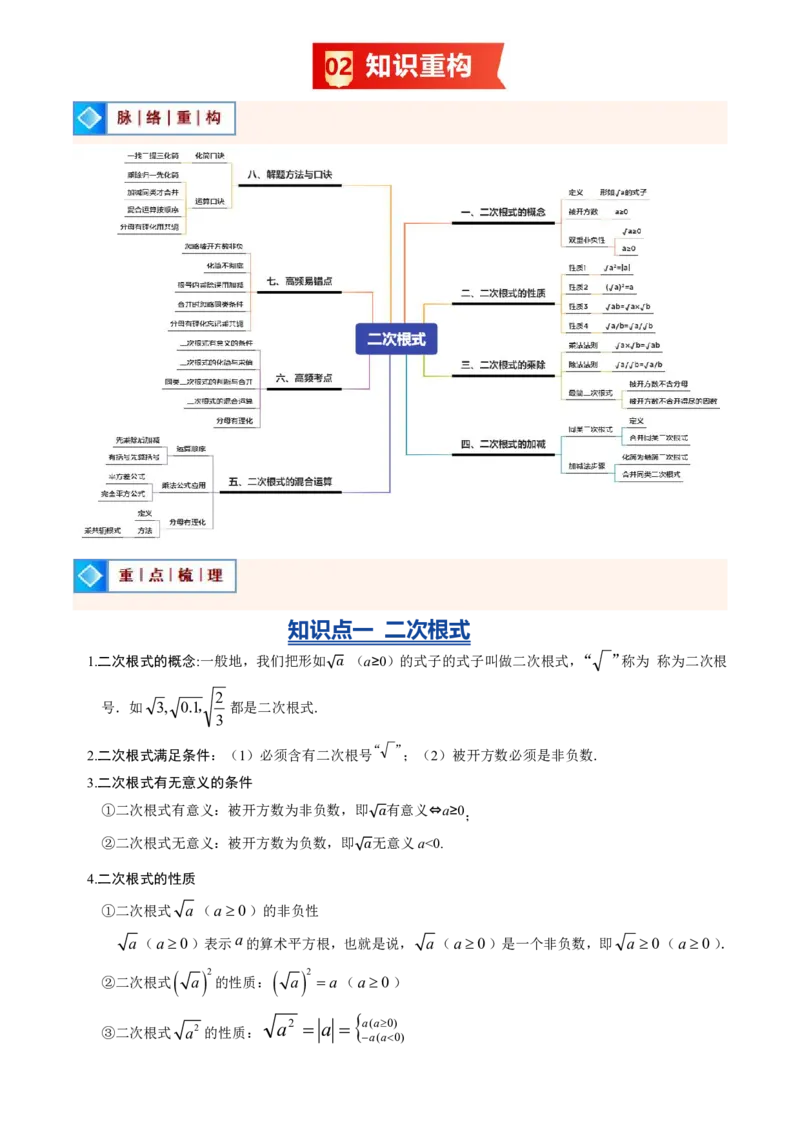 《专题01二次根式(暑假复习讲义)(解析版)_26秋小学初中各机构教辅大合集（一本、教材帮、阳光同学、王朝霞、实验班、小典中点、上分卷、白欧、课堂笔记等等）_26秋初中教辅资料_复习》第2页预览