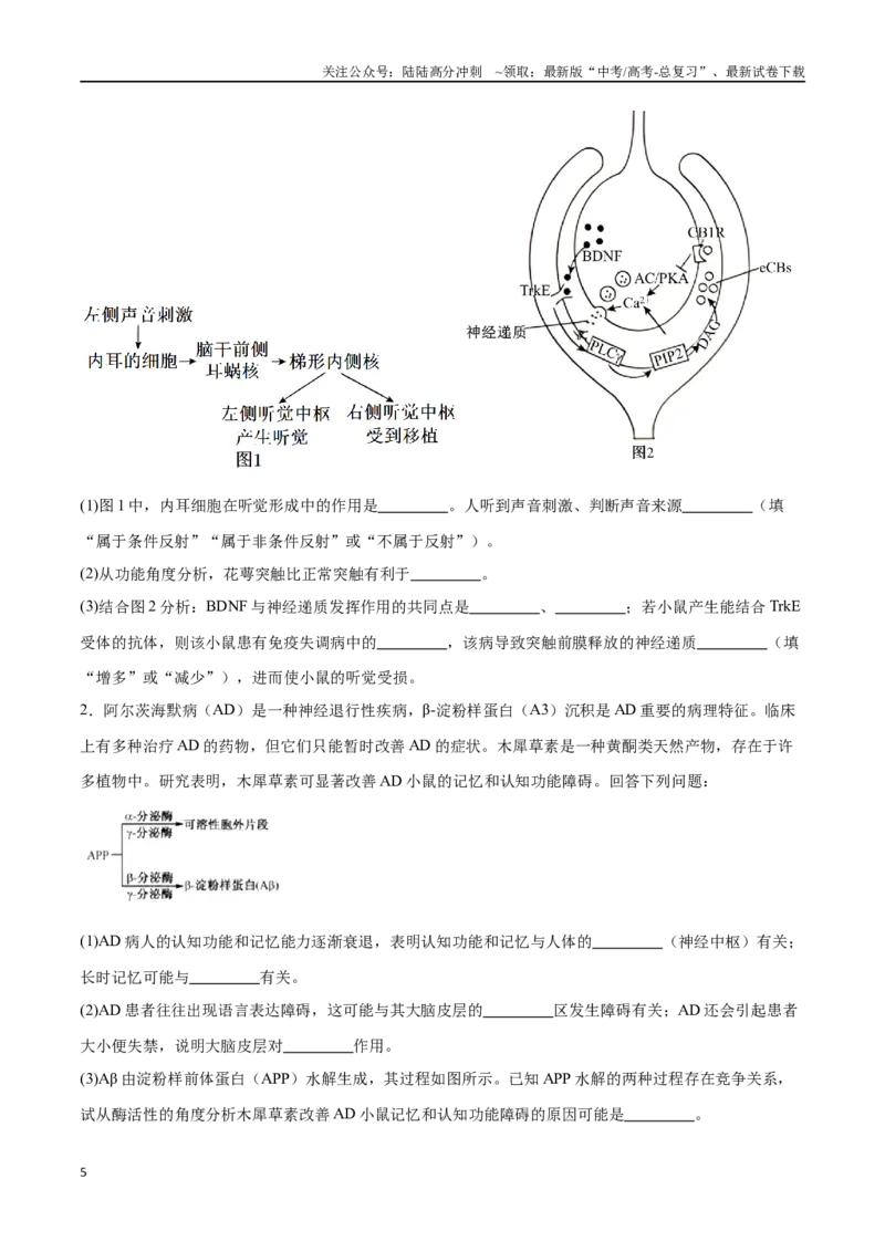 《专题02生命活动的调节（新高考通用）（原卷版）_06-生物-高考总复习_专项复习_2024年_2024年高考生物考前大题秒杀技巧及专项训练_资料》第5页预览