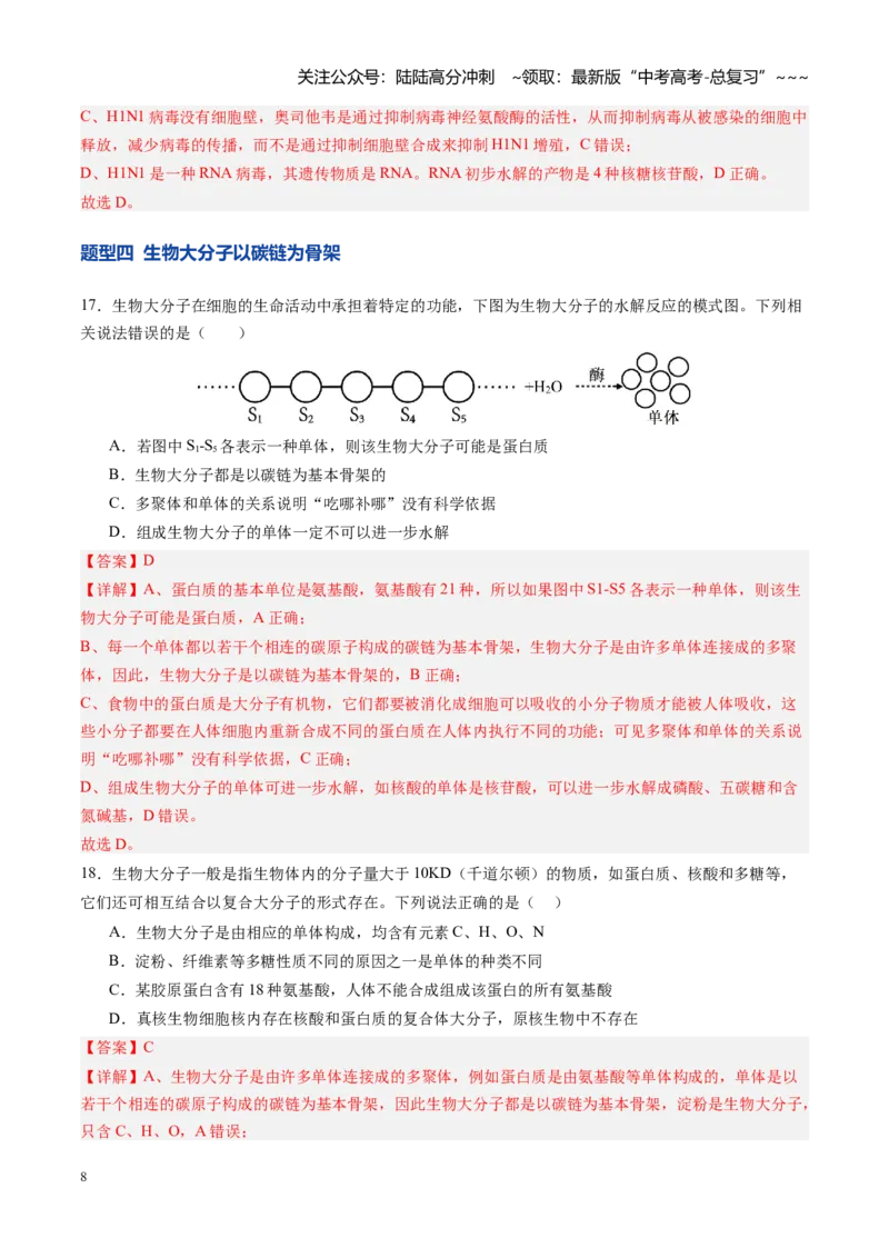 《第04讲蛋白质和核酸（专项训练）（四川专用）（教师版）_06-生物-高考总复习_一轮复习_2026年-生物高考一轮复习_2026年高考生物一轮课件+讲义+练习（四川专用）-G335》第8页预览
