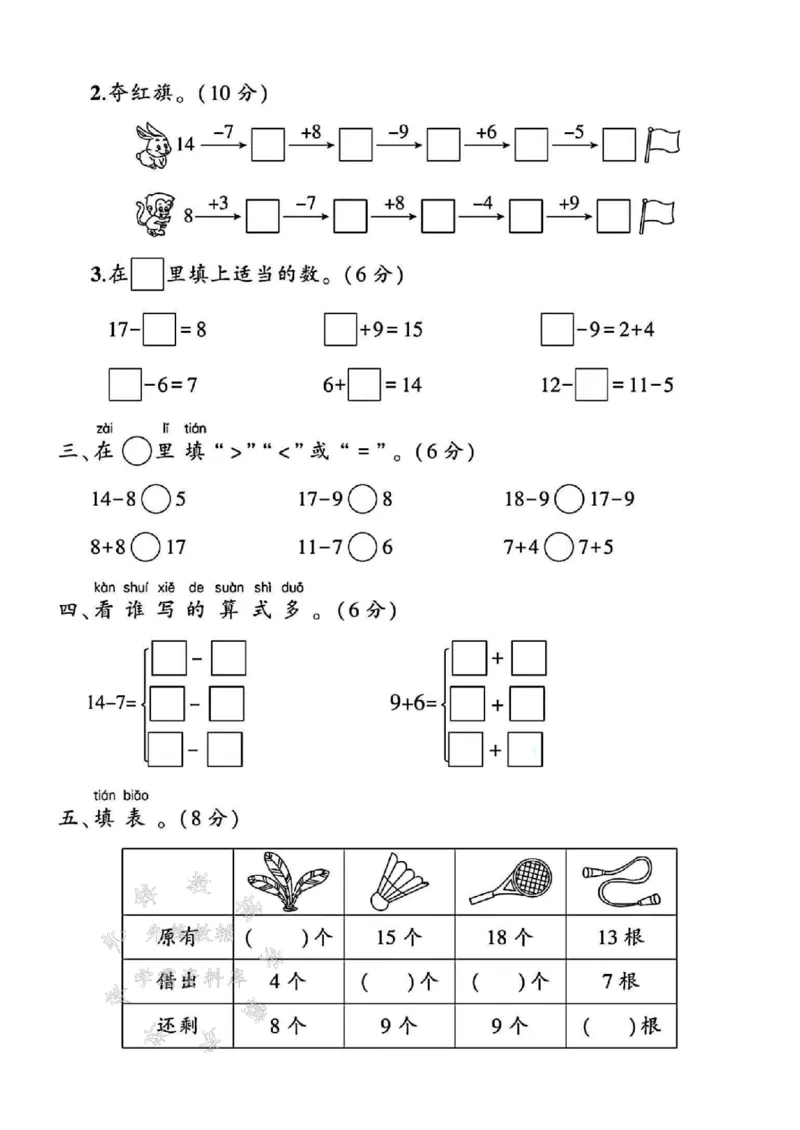 《25苏教版一下数学第一单元测试卷SY(1)_1年级下册同步教辅_1下-数学_一下数学-单元+期中+期末试卷_数学-苏教版资料_一下数学《苏教版》单元测试卷》第2页预览