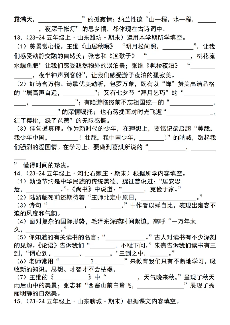 《24年五上语文名句默写专项训练_5年级上册同步教辅_5上语文_五上语文专项+练习》第5页预览
