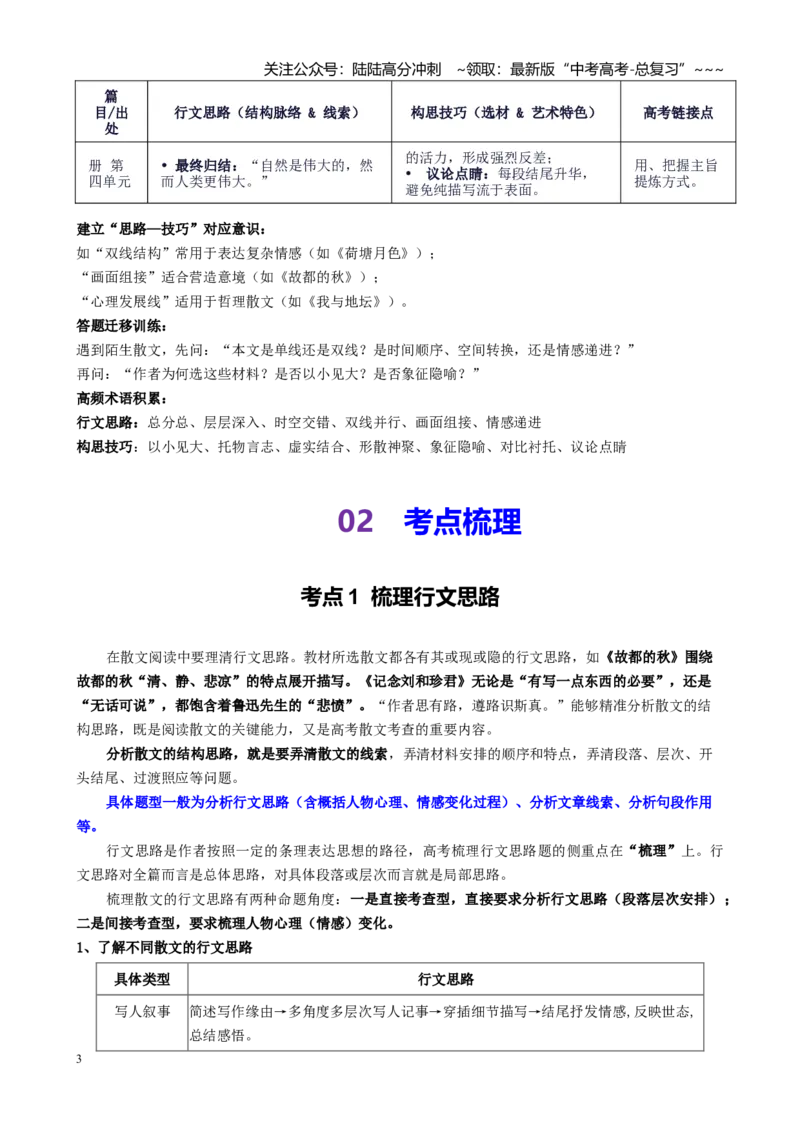《第01讲分析散文行文思路和构思技巧（梳理行文思路，分析线索及其作用、分析重要句段的作用）（讲义学生版）_一轮复习_2026年-语文一轮复习_资料》第3页预览