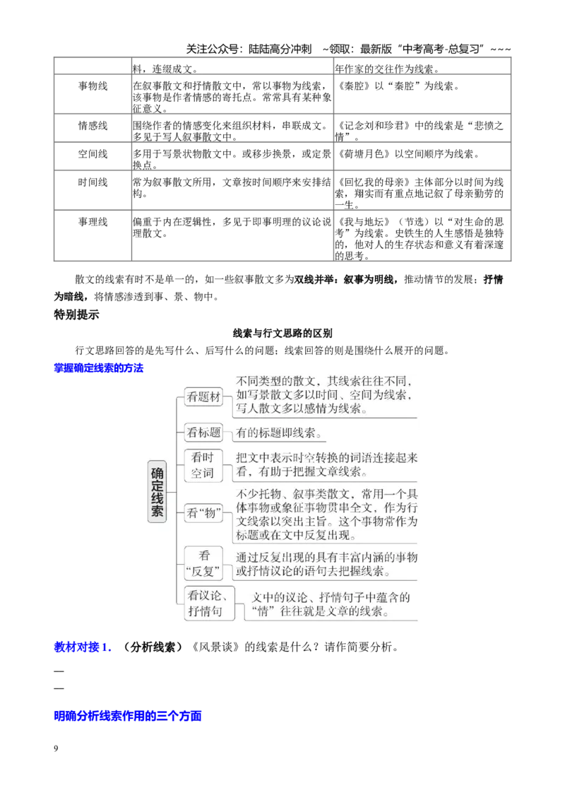 《第01讲分析散文行文思路和构思技巧（梳理行文思路，分析线索及其作用、分析重要句段的作用）（讲义学生版）_一轮复习_2026年-语文一轮复习_资料》第9页预览