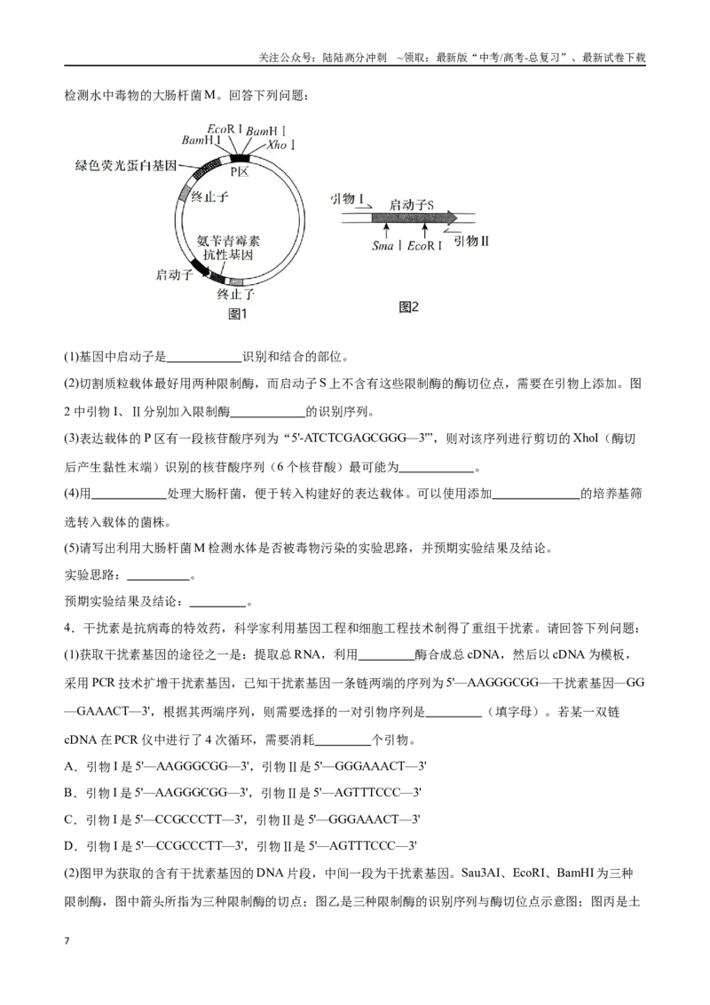 《专题05基因工程（新高考通用）（原卷版）_06-生物-高考总复习_专项复习_2024年_2024年高考生物考前大题秒杀技巧及专项训练_资料》第7页预览