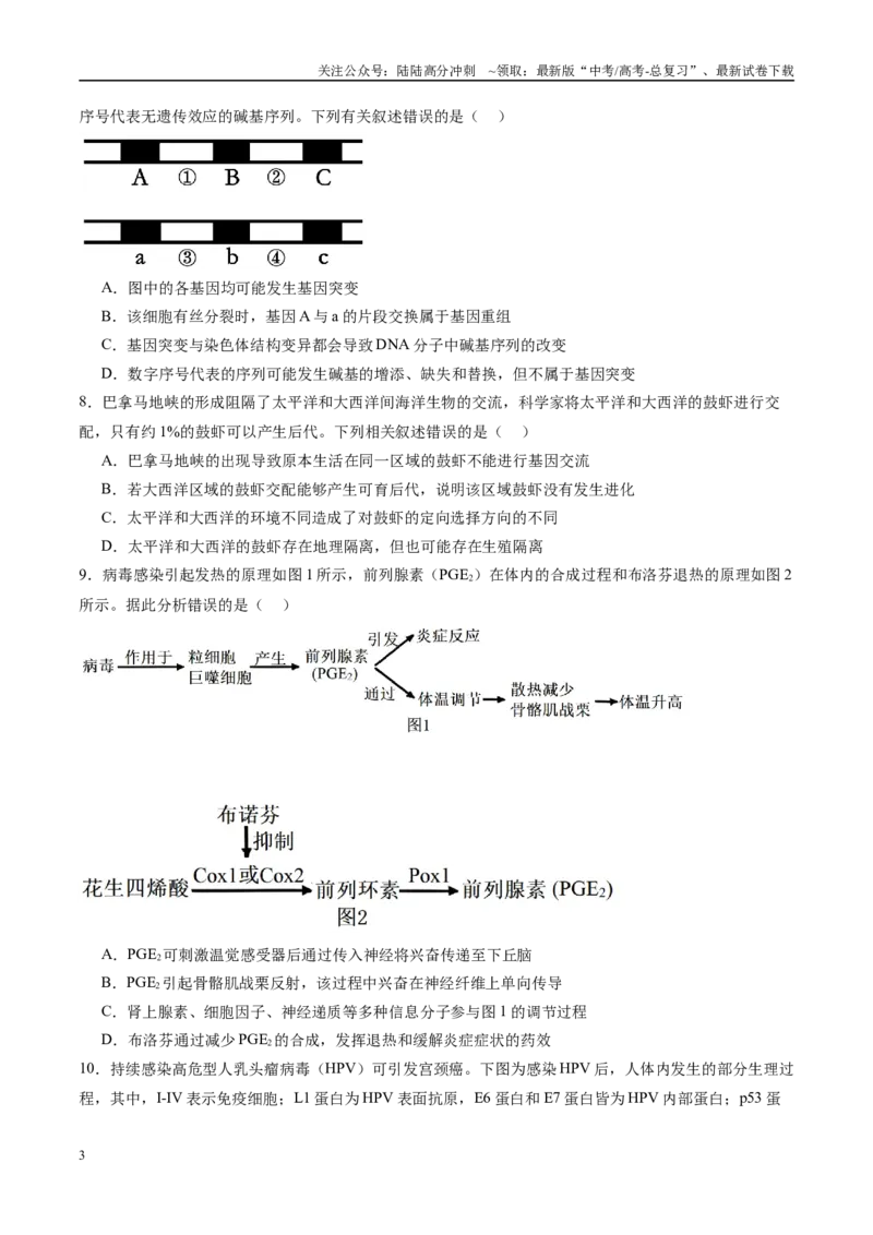 《模拟卷05（新高考八省专用）（考试版）_06-生物-高考总复习_一轮复习_2025年_2025年高考生物模拟卷（新高考八省专用）8套》第3页预览