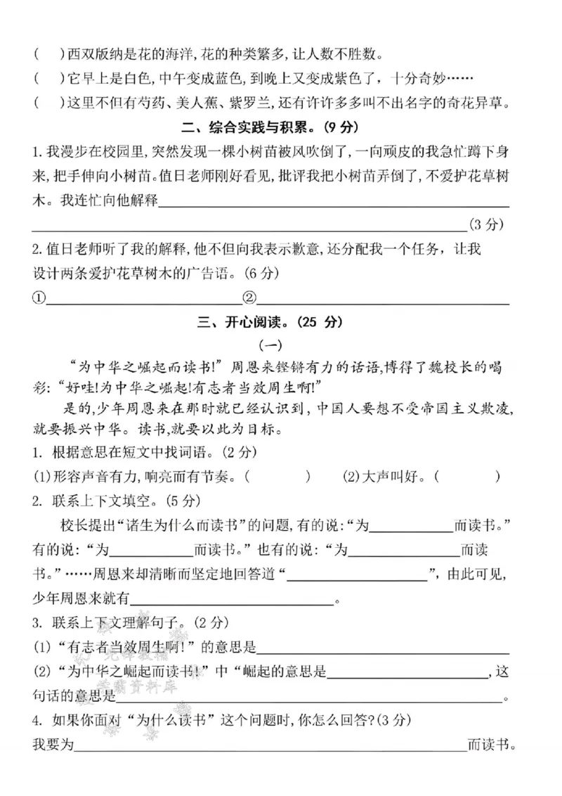 《24年四上语文名校期末拔尖检测卷--zhihuiSY_4年级上册同步教辅_4上-语文_四上语文单元＋期中＋期末卷_四上语文期末卷》第3页预览
