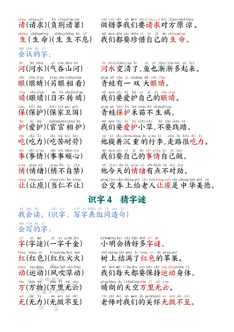 《25学年一下语文生字拼音组词造句识字（改版后）SY_1年级下册同步教辅_1下-语文_一下语文-复习资料》第3页预览