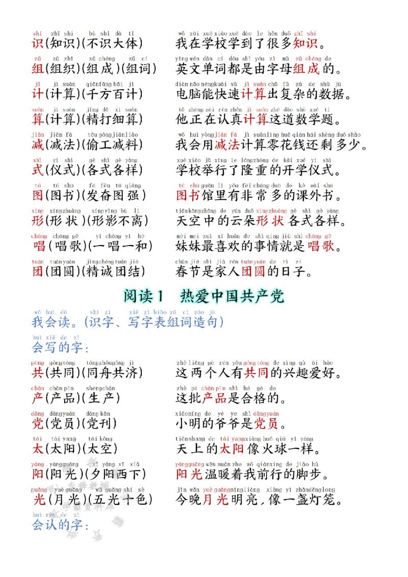 《25学年一下语文生字拼音组词造句识字（改版后）SY_1年级下册同步教辅_1下-语文_一下语文-复习资料》第5页预览