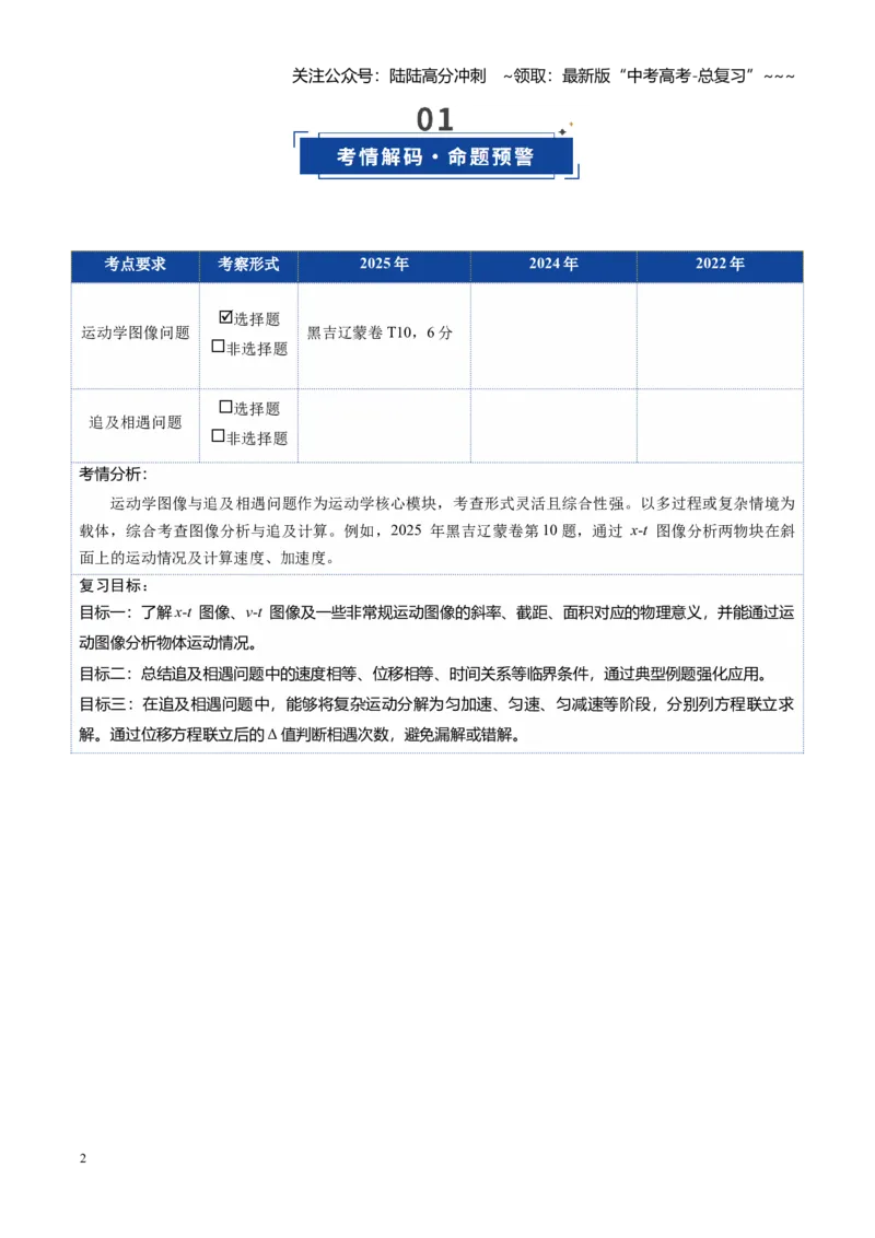 《第03讲运动学图像追及相遇问题（复习讲义）（黑吉辽蒙专用）（学生版）_04-物理-高考总复习_一轮复习_2026年-物理高考一轮复习_2026年高考物理一轮课件+讲义+练习（黑吉辽蒙专用）-G330》第2页预览