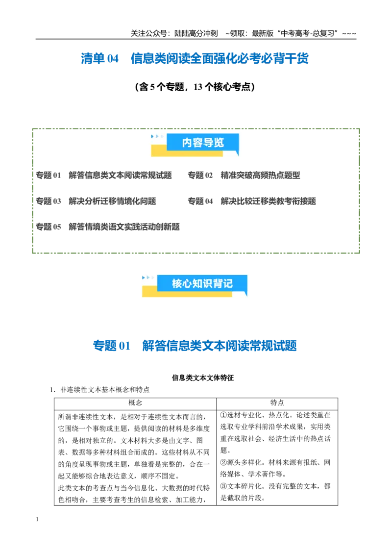 《清单04信息类阅读全面强化必考必背干货（知识清单）2026年高考语文终极冲刺讲练测_专项复习_2026年-语文专项复习_2026年高考语文终极冲刺讲练测（全国通用）-G459_2026版》第1页预览