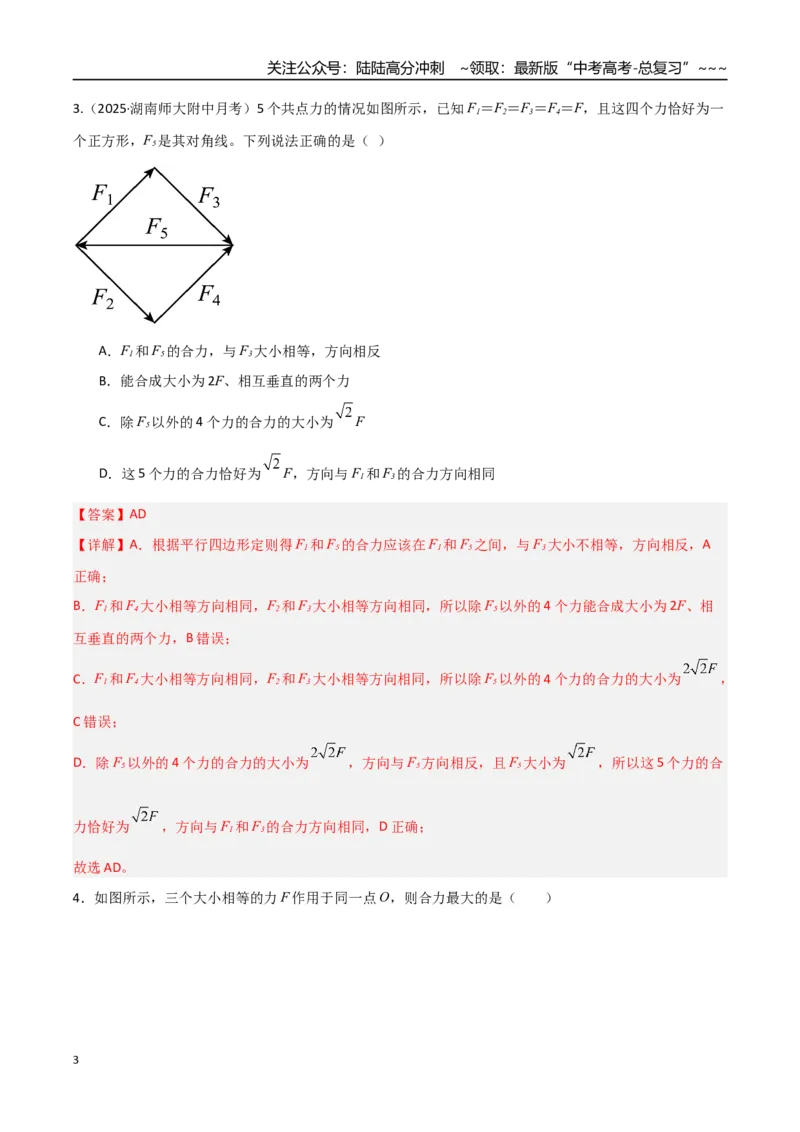 《第06讲力的合成与分解（专项训练）（湖南专用）（教师版）_04-物理-高考总复习_一轮复习_2026年-物理高考一轮复习_2026年高考物理一轮课件+讲义+练习（湖南专用）-G331》第3页预览