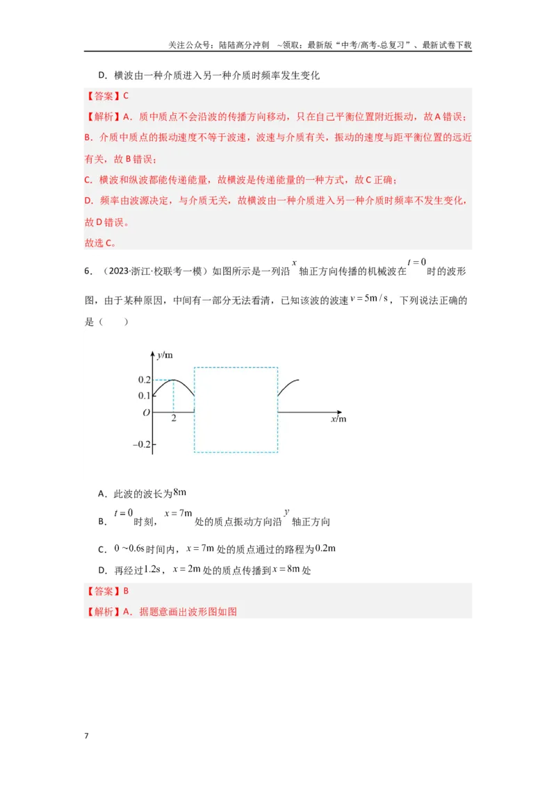 《专题07+机械振动和机械波（解析版）_04-物理-高考总复习_二轮复习_2024年_2024高考物理二轮复习选择题典型题型练习全国通用_资料》第7页预览