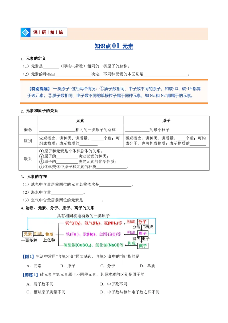 《人教2026版《暑假预习讲义》第11讲元素（暑假预习讲义）（原卷版）_26秋初中教辅资料_26秋初中《暑假预习》_学科网上好课2026年9年级《暑假自学课》化学（人教版）》第2页预览