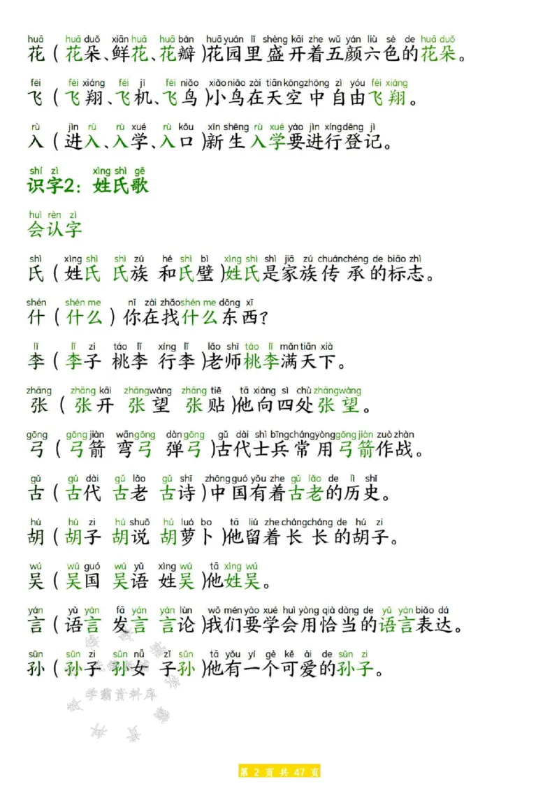 《25春新版一年级下册语文生字拼音组词造句SY(1)_1年级下册同步教辅_1下-语文_一下语文-生字+字帖》第2页预览
