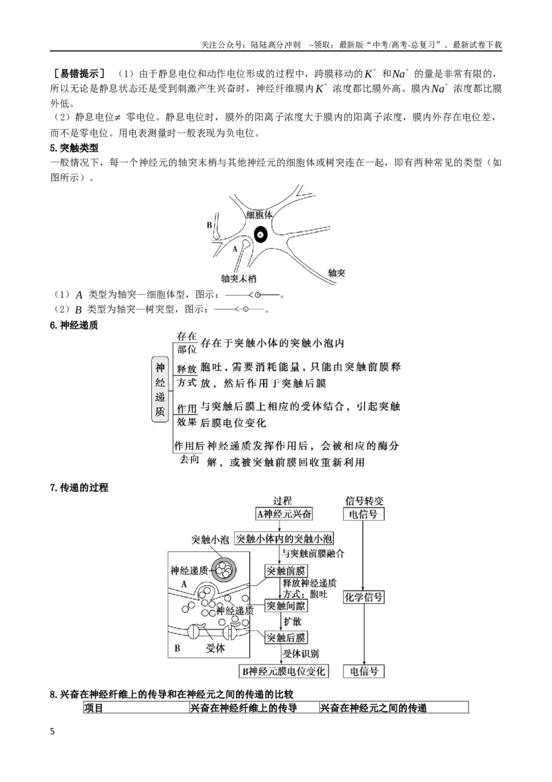 《专题07神经-体液-免疫调节（解析版）_06-生物-高考总复习_二轮复习_2024年_2024年高考生物二轮复习考点归纳与解题策略新高考_资料》第5页预览