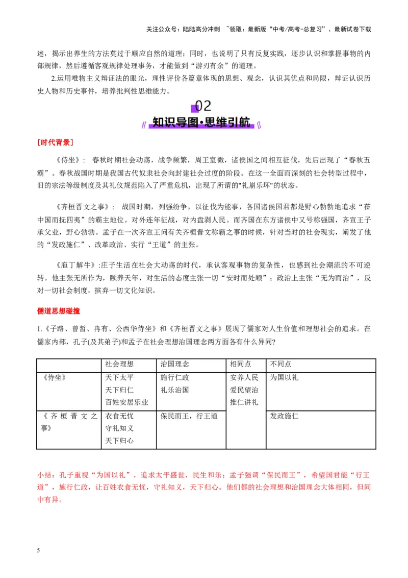 《第02讲必修下《子路、曾皙、冉有、公西华侍坐》《齐桓晋文之事》《庖丁解牛》（讲义）（教师版）_一轮复习_2025年_2025年高考语文一轮复习讲义+练习+课件（新教材新高考）_文言文阅读》第5页预览
