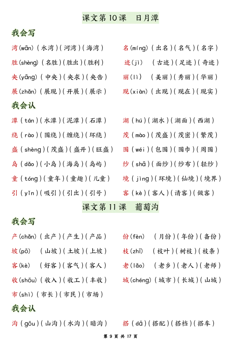 《8.17二年级语文上册生字拼音组词_2年级上册同步教辅_2上-语文_二上语文-生字+字帖》第9页预览