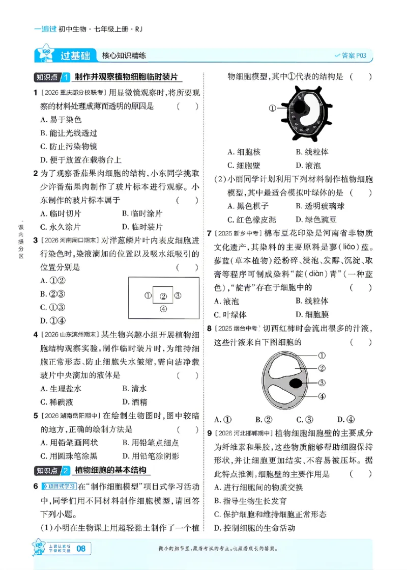 《26秋初中一遍过七上生物人教练习册_26秋小学初中各机构教辅大合集（一本、教材帮、阳光同学、王朝霞、实验班、小典中点、上分卷、白欧、课堂笔记等等）_26秋初中教辅资料》第8页预览