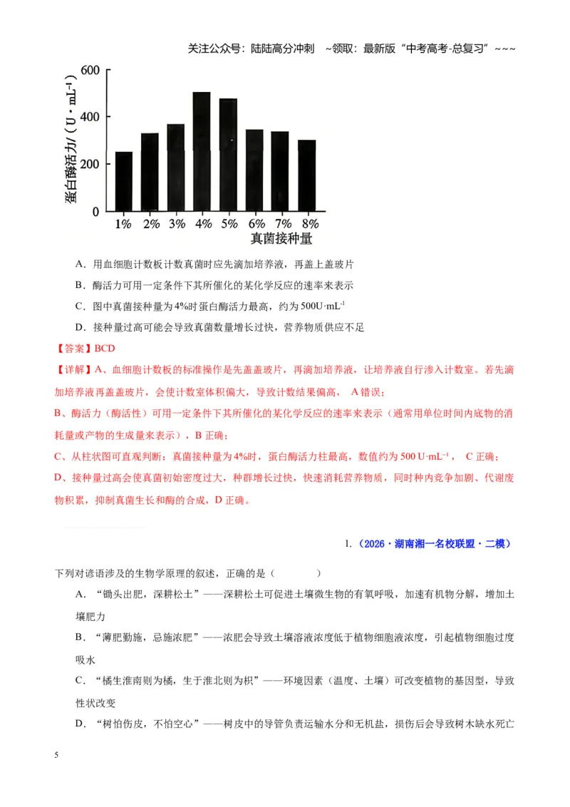 《专题02细胞的能量供应和利用（教师版）_06-生物-高考总复习_专项复习_2026年-生物高考专项复习_2026年高考生物二模试题分类汇编（湖南专用）-G292_2026版》第5页预览