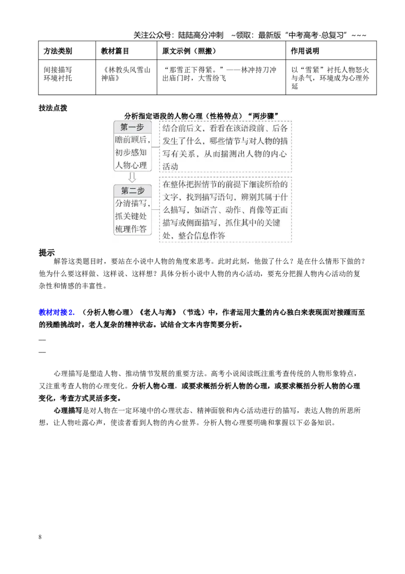 《第03讲赏析小说的形象（概括分析人物形象的特点，分析形象的作用和塑造手法）（讲义学生版）_一轮复习_2026年-语文一轮复习_2026年高考语文一轮复习精讲课堂（全国通用）-G385_资料》第8页预览