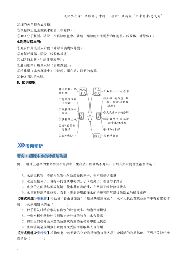 《第02讲细胞中的元素和化合物（复习讲义）（全国通用）（学生版）_06-生物-高考总复习_一轮复习_2026年-生物高考一轮复习_2026年高考生物一轮复习讲义+练习+课件（新教材新高考）-G55》第7页预览