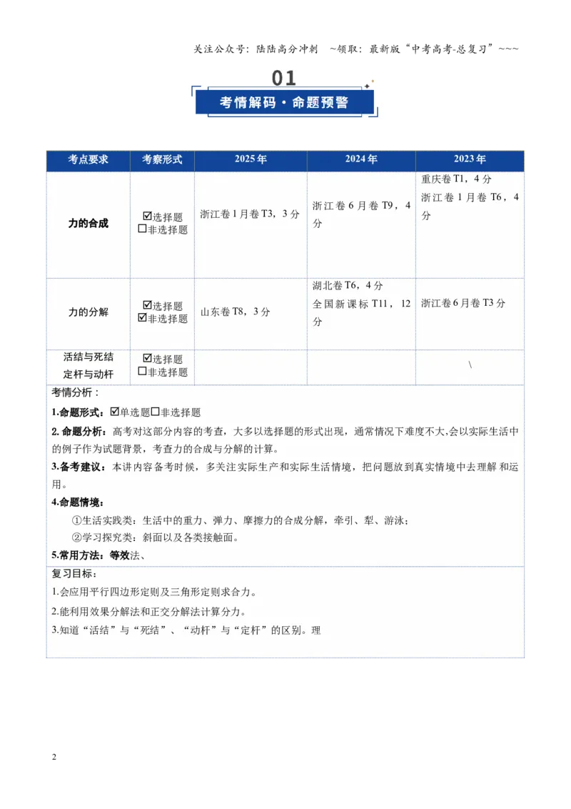 《第06讲力的合成与分解（复习讲义）（湖南专用）（教师版）_04-物理-高考总复习_一轮复习_2026年-物理高考一轮复习_2026年高考物理一轮课件+讲义+练习（湖南专用）-G331》第2页预览