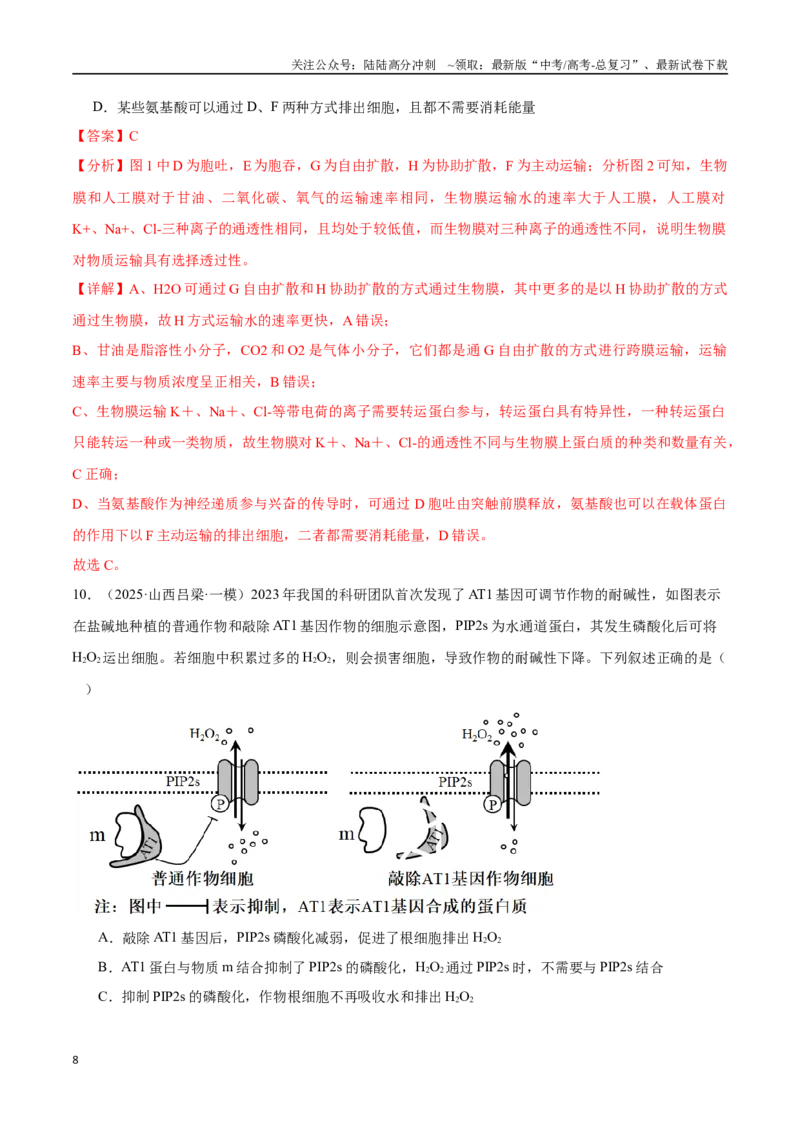 《猜押02细胞能量的供应和利用（教师版）_06-生物-高考总复习_专项复习_2025年_2025年高考生物抢押秘籍（陕西、山西、宁夏、青海专用）》第8页预览