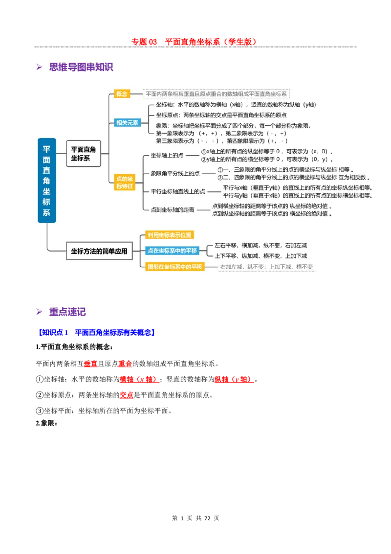 《专题03平面直角坐标系_26秋小学初中各机构教辅大合集（一本、教材帮、阳光同学、王朝霞、实验班、小典中点、上分卷、白欧、课堂笔记等等）_26秋初中教辅资料_26秋初中《暑假预习》》第1页预览