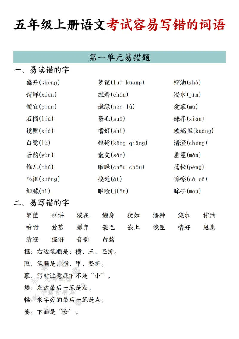 《24年五上语文期末考试容易写错的词语专项练习-SY_5年级上册同步教辅_5上语文_五上语文专项+练习》第1页预览