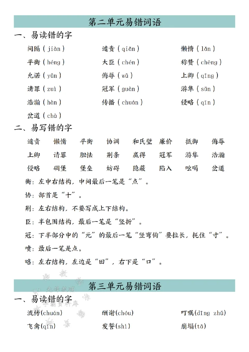 《24年五上语文期末考试容易写错的词语专项练习-SY_5年级上册同步教辅_5上语文_五上语文专项+练习》第2页预览